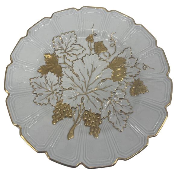 Vintage Gold leaf grape white plate dish decor made in Italy - Picture 1 of 5